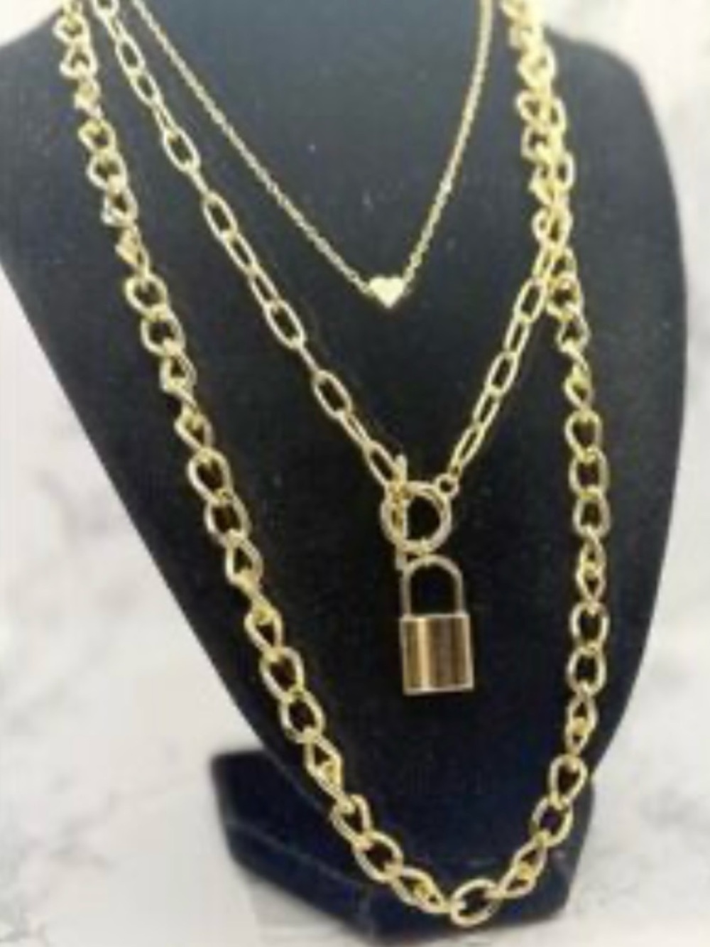 Fashion Jewelry Gold Layered Padlock & Heart Necklace
